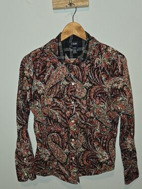 Chaps No Iron Cotton Paisley Shirt with Plaid Details